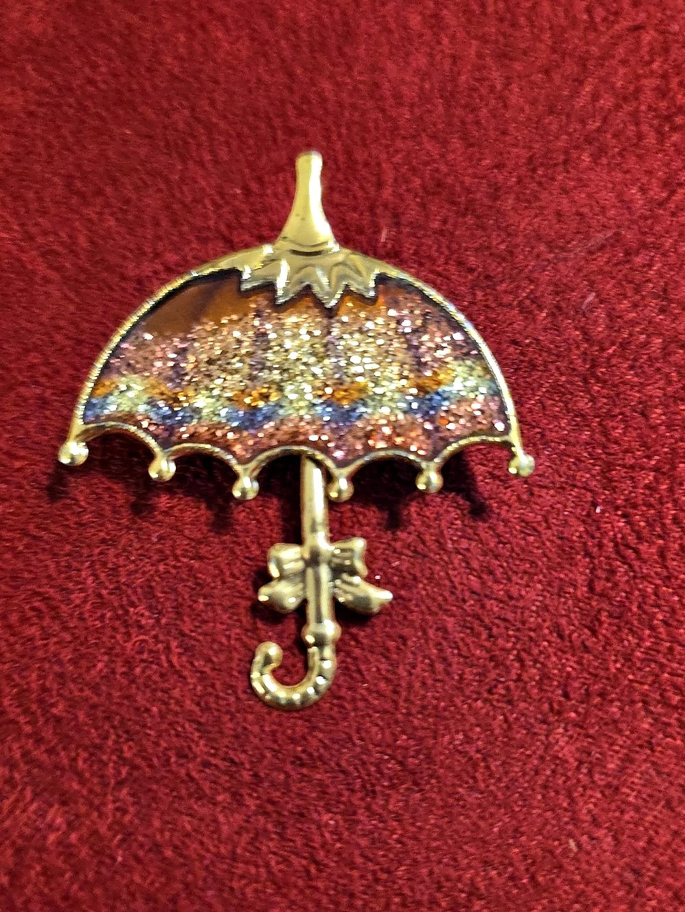 Vintage 1970s Multi-color Glitter Parasol Pin/Brooch - Like New